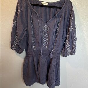 Lucky Brand Gray Embroidered Peplum Blouse